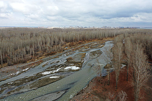 新疆博州,航拍博尔塔拉河谷初春