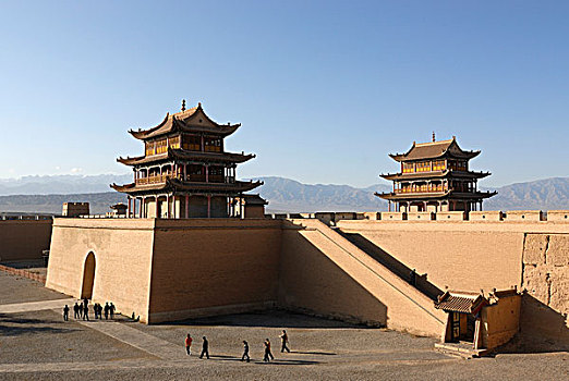 嘉峪关,要塞,两个,西部,墙壁,丝绸之路,甘肃,亚洲