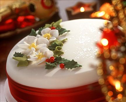 圣诞节蛋糕,装饰,杏仁蛋白软糖,花
