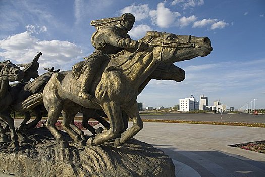 蒙古,骑手,雕塑,火车站,内蒙古,中国