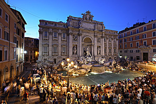 意大利,拉齐奥,罗马,喷泉,泛光灯照明