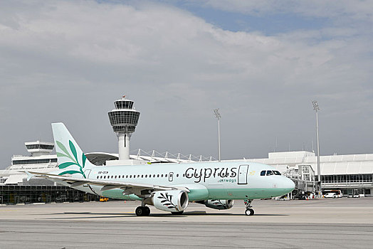 塞浦路斯,航空公司,空中客车,正面,1号航站楼,慕尼黑,机场,上巴伐利亚,巴伐利亚,德国,欧洲