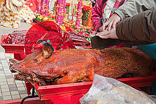 烤,猪,庆贺,春节,香港