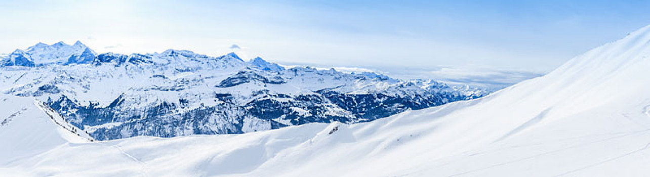 全景,雪,山,冬天,高山