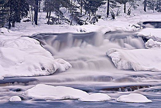 瀑布,冬天,河,区域,城镇,加拿大