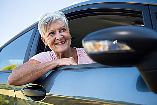 老年,女人,驾驶,汽车,高兴