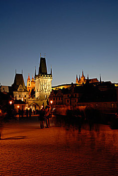 桥,风景,粉末,塔,老城,世界遗产,布拉格,捷克共和国,欧洲