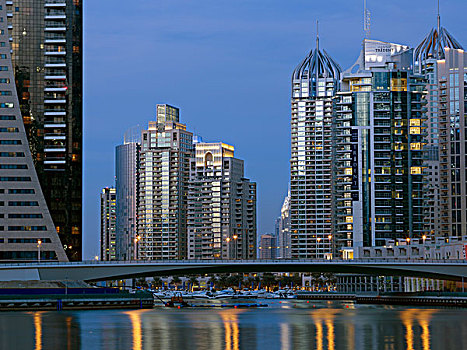 高层建筑,建筑,黃昏,码头,迪拜,地区,阿联酋,中东