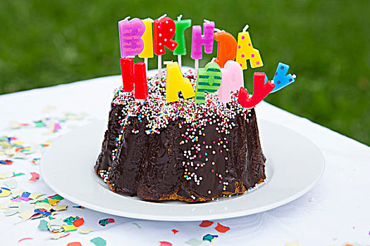生日蛋糕,蜡烛,花园桌