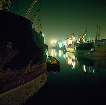 港口,夜晚,印度