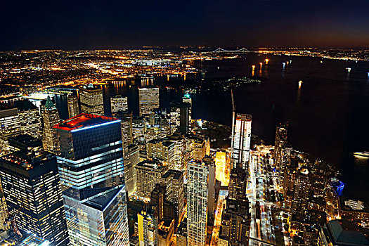 屋顶,夜景,纽约,市区,城市,摩天大楼