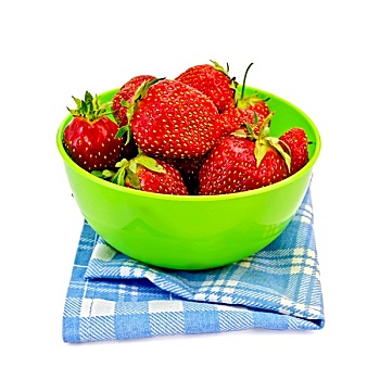 草莓,绿色,碗,餐巾