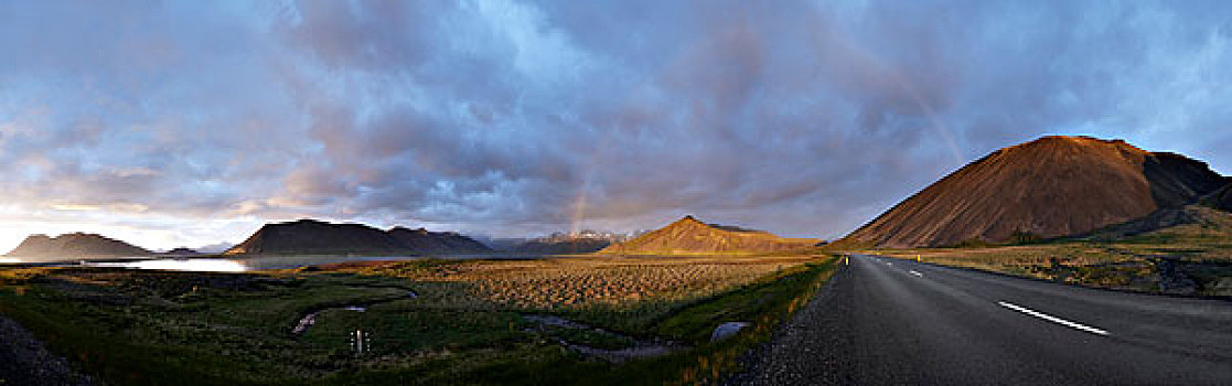 道路,彩虹,日出,韦斯特兰德,冰岛