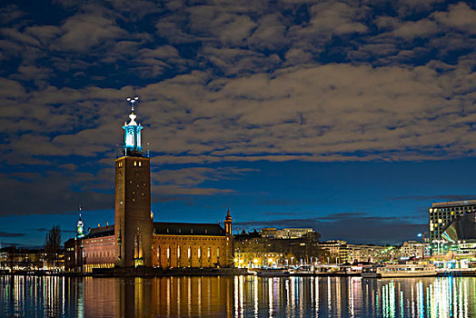 风景,斯德哥尔摩,夜晚,瑞典