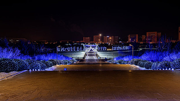 中国长春世界雕塑公园冰雪乐园夜景