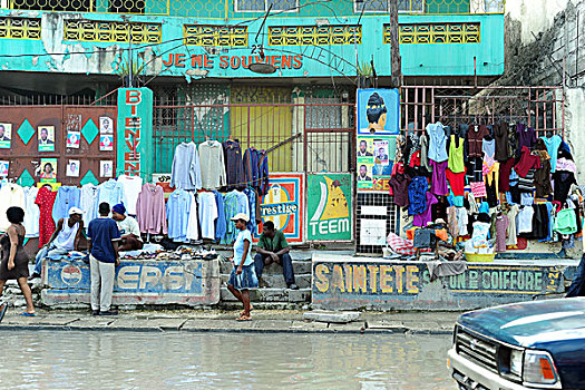 haiti,port,au,prince,cloth,market,in,the,street