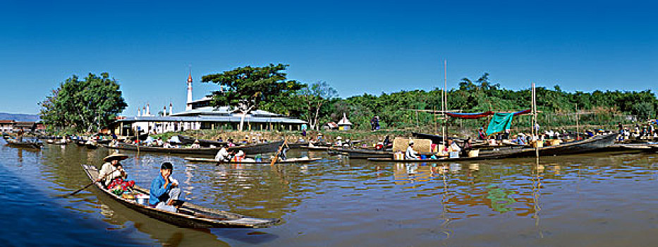 水上市场,乡村,亚瓦马,茵莱湖,掸邦,缅甸,亚洲