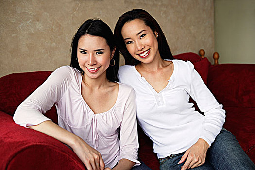 两个女人,微笑,沙发