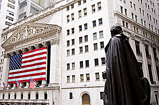纽约股票交易所,大,美国国旗,纽约,美国