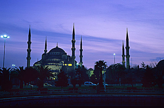 蓝色清真寺,黄昏,伊斯坦布尔,土耳其