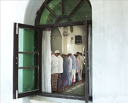 人群,祈祷,清真寺,缅甸