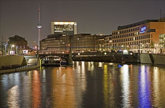 议会,区域,夜景,柏林,德国