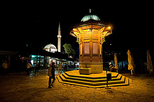 喷泉,正面,清真寺,萨拉热窝