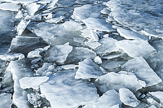大,冰,碎片,遮盖,展示,冰冻,河,水,深蓝,自然背景