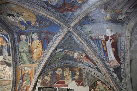 壁画,回廊,大教堂,南蒂罗尔,意大利,欧洲