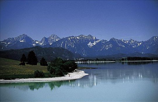 湖,靠近,山峦,阿尔卑斯山,巴伐利亚,德国,欧洲