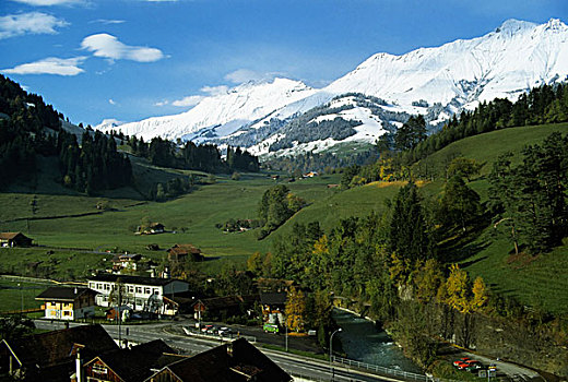 瑞士,靠近,因特拉肯,山谷,山峦,背景