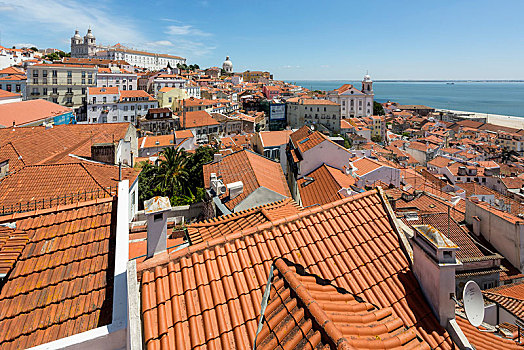 风景,俯视,红色,屋顶,里斯本,历史,中心,地区,葡萄牙,欧洲