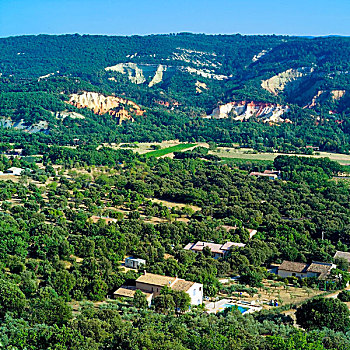 俯视,山谷,赭色,采石场,普罗旺斯,法国