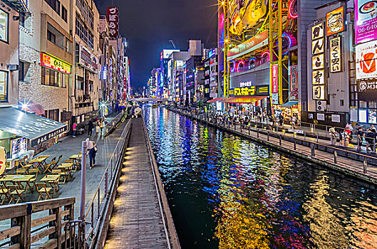 照亮,广告牌,运河,地区,大阪,日本,亚洲