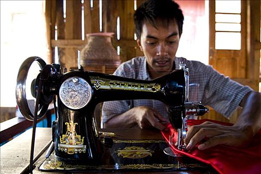 缅甸,缝纫,茵莱湖,东南亚