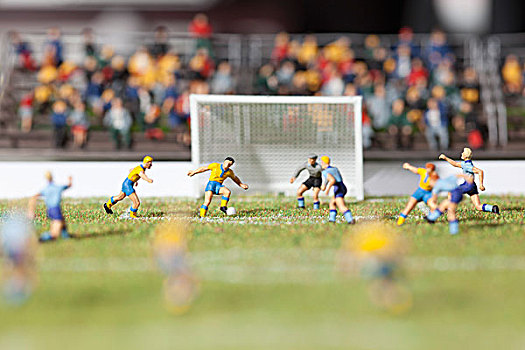 微型,小雕像,两个,足球队,玩,足球比赛