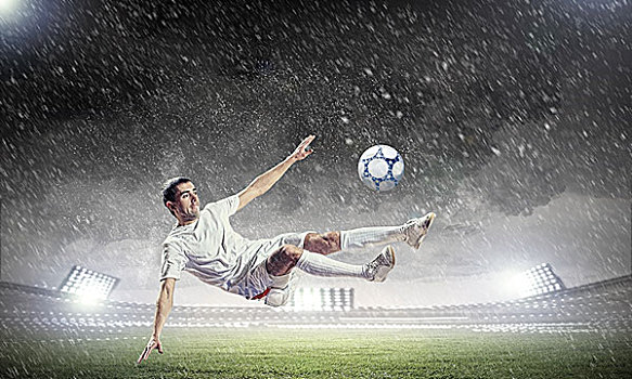 球员,白衬衫,惊人,球,体育场,雨
