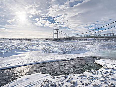 桥,上方,冬天,高地,冰岛,大幅,尺寸