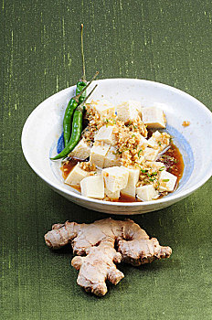 豆腐,辛辣,姜,腌泡,泰国,绿色,辣椒,碗