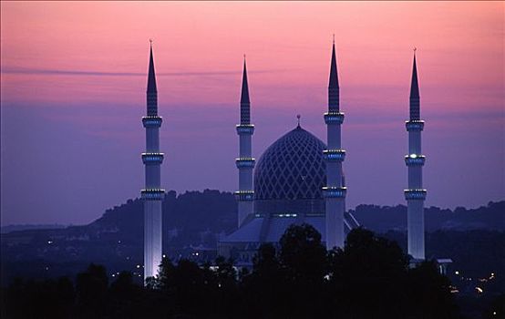 马来西亚,苏丹,沙阿,清真寺,日落
