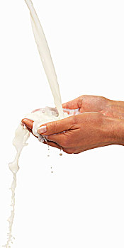 牛奶,两只,手