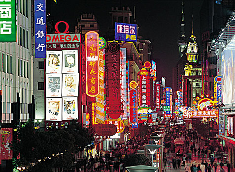 南京路,夜晚,上海,中国