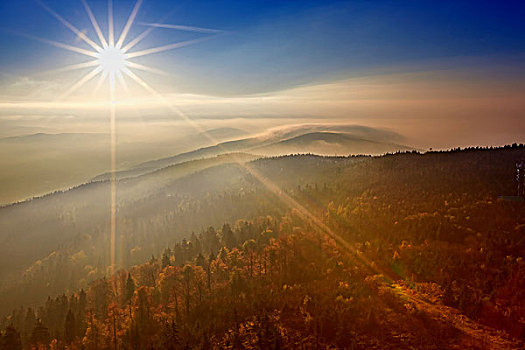 风景,太阳,上方,山脊,捷克共和国