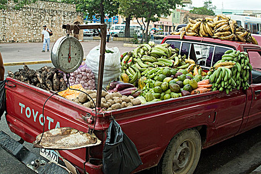 背影,卡车,水果摊,圣多明各,多米尼加共和国