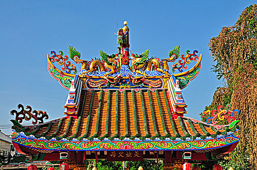 盖屋顶细节,龙,道教,中国寺庙,道路,寺院,泰国,亚洲
