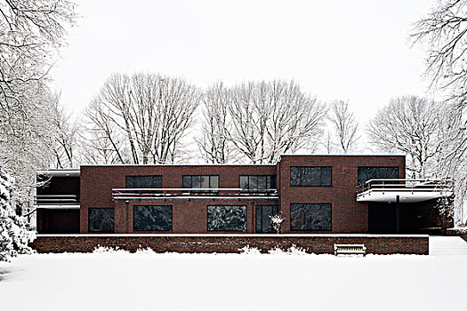 积雪,花园,建筑,现代主义,风格,房子,建造,克莱菲德,德国