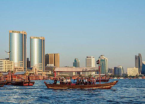 船,迪拜河,天际线,迪拜,阿联酋,亚洲