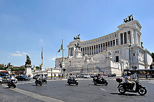 交通,小摩托,正面,意大利,国家,纪念建筑,国王,威尼斯广场,罗马,拉齐奥,欧洲