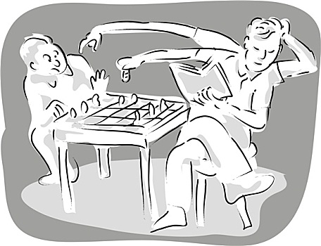 两个男人,玩,下棋