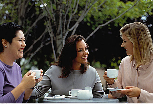 三个女人,咖啡,露天咖啡馆,笑